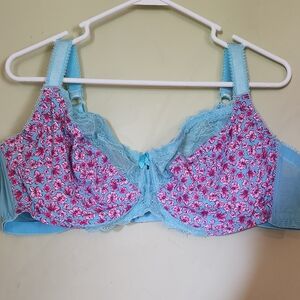 Floral Lace Women's Underwire Bra - Blue and Pink